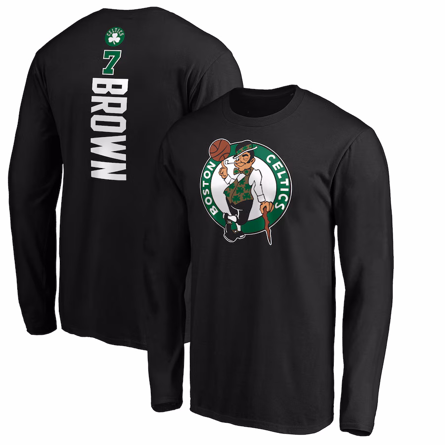 Men's Boston Celtics Jaylen Brown Black Playmaker Name & Number Long Sleeve T-Shirt - Jersey