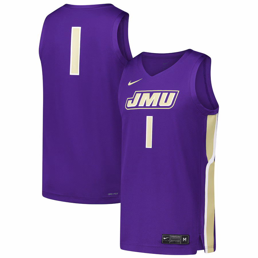 Men's Nike #1 Purple James Madison Dukes  Replica Basketball Jersey - Jersey