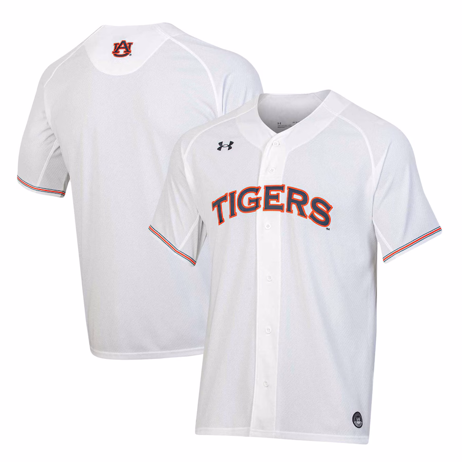 Men's Under Armour White Auburn Tigers Softball Button-Up V-Neck Jersey - Jersey