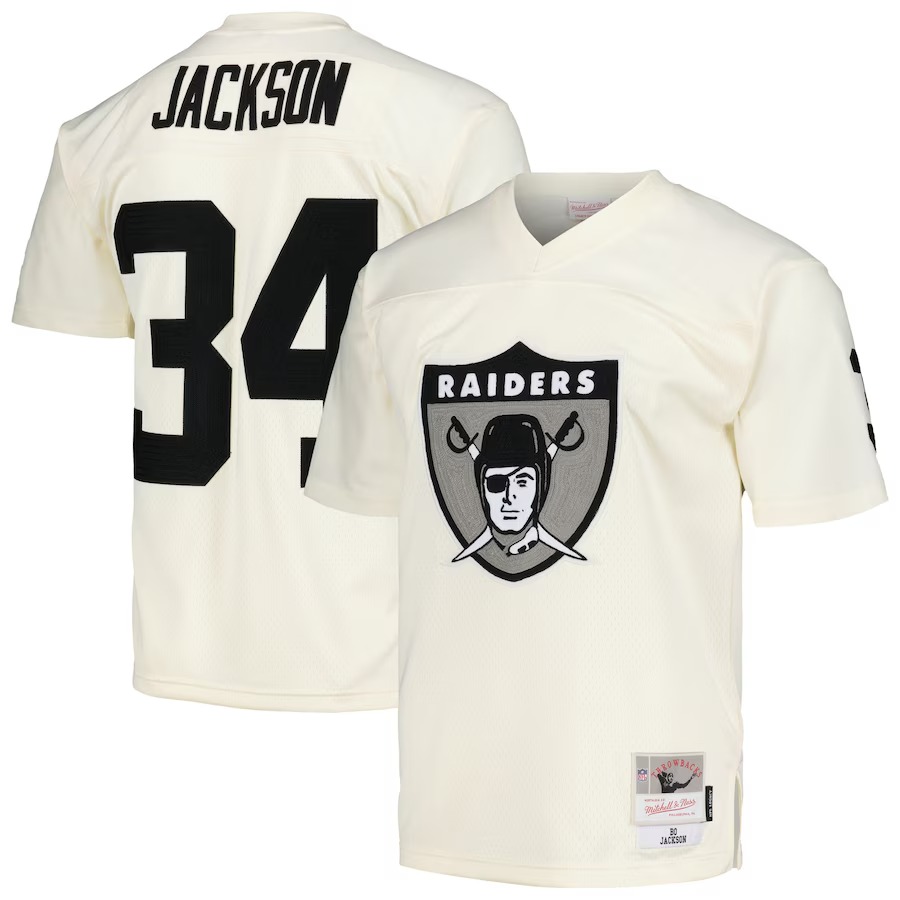 Men's Las Vegas Raiders Bo Jackson Mitchell & Ness Cream Chainstitch Legacy Jersey - Jersey