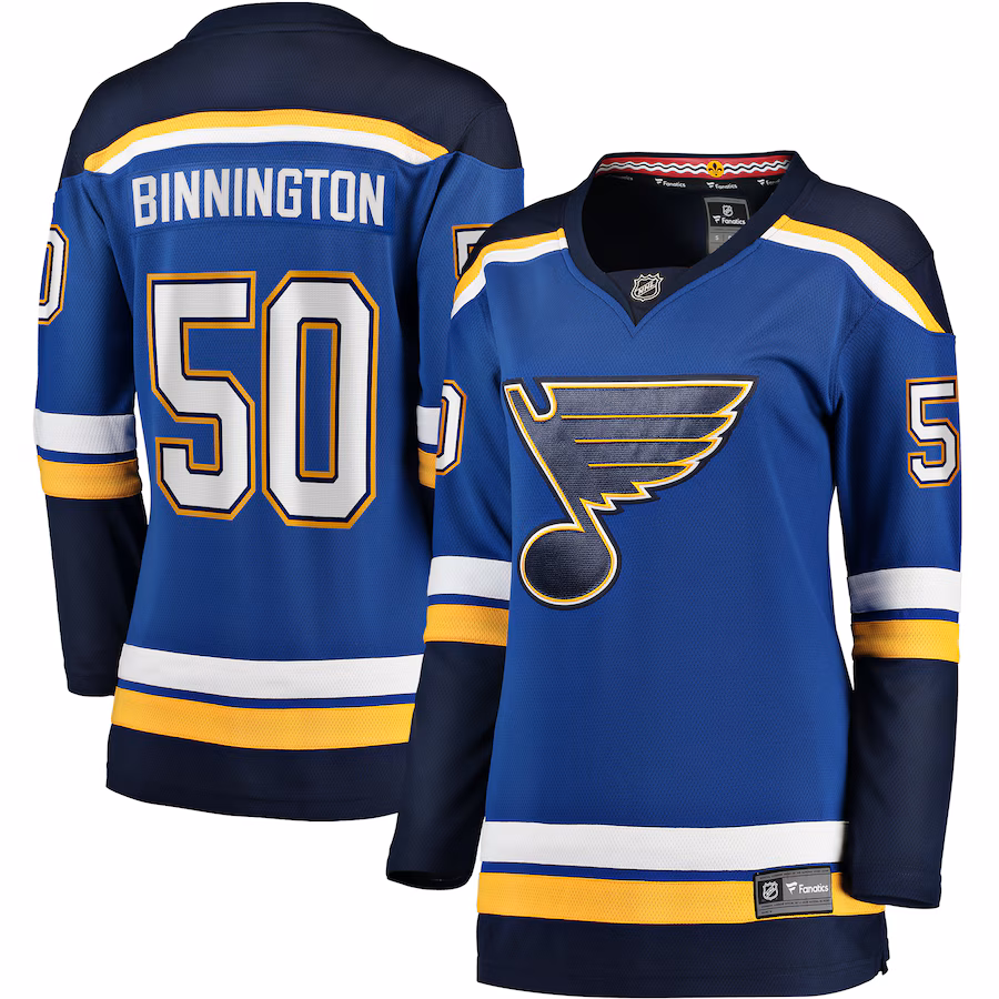 Women's St. Louis Blues Jordan Binnington Fanatics Blue Home Breakaway Player Jersey - Jersey
