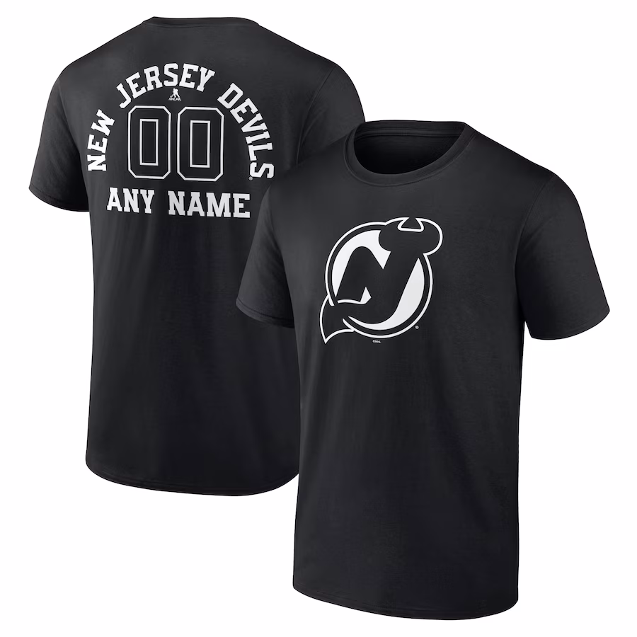 Men's New Jersey Devils Black Personalized Name & Number Monochrome T-Shirt - Jersey