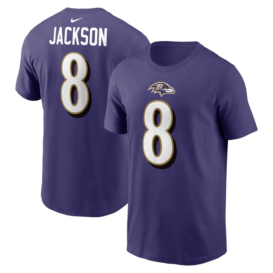 Men's Baltimore Ravens Lamar Jackson Nike Purple Player Name & Number T-Shirt - Jersey