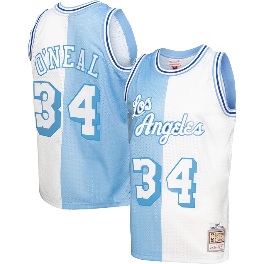 Men's Los Angeles Lakers Shaquille O'Neal Mitchell & Ness Powder Blue/White Hardwood Classics 1996/97 Split Swingman Jersey - Jersey