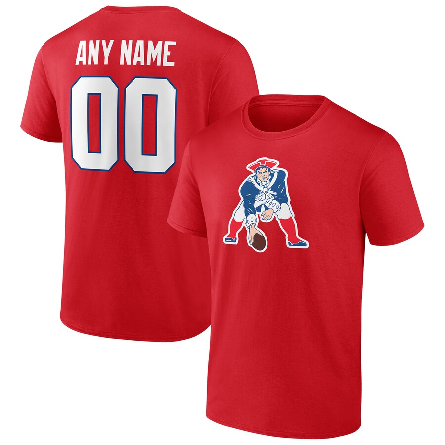 Men's New England Patriots Red Team Authentic Logo Personalized Name & Number T-Shirt - Jersey