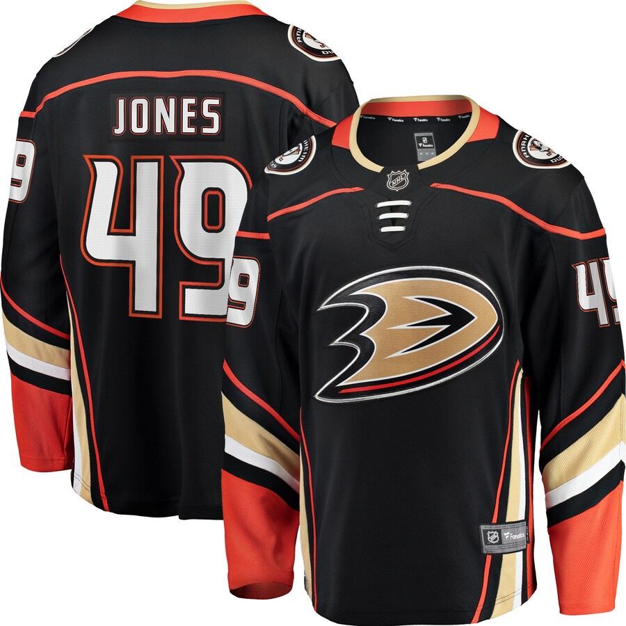 Men's Anaheim Ducks Max Jones Fanatics Branded Black Breakaway Player Jersey - Jersey