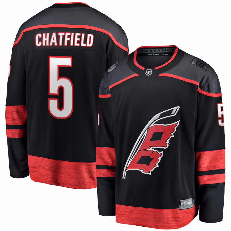 Men's Carolina Hurricanes Jalen Chatfield Fanatics Black Home Premier Breakaway Player Jersey - Jersey