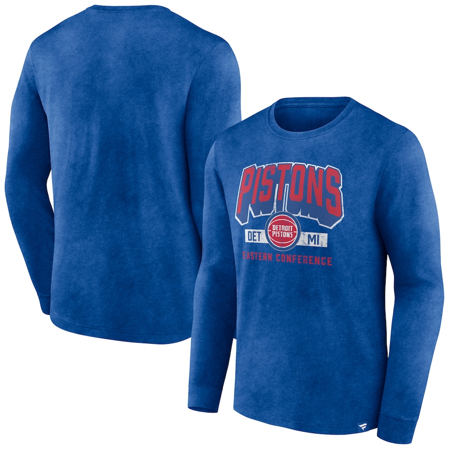Men's Detroit Pistons Fanatics Heather Royal Front Court Press Snow Wash Long Sleeve T-Shirt - Jersey