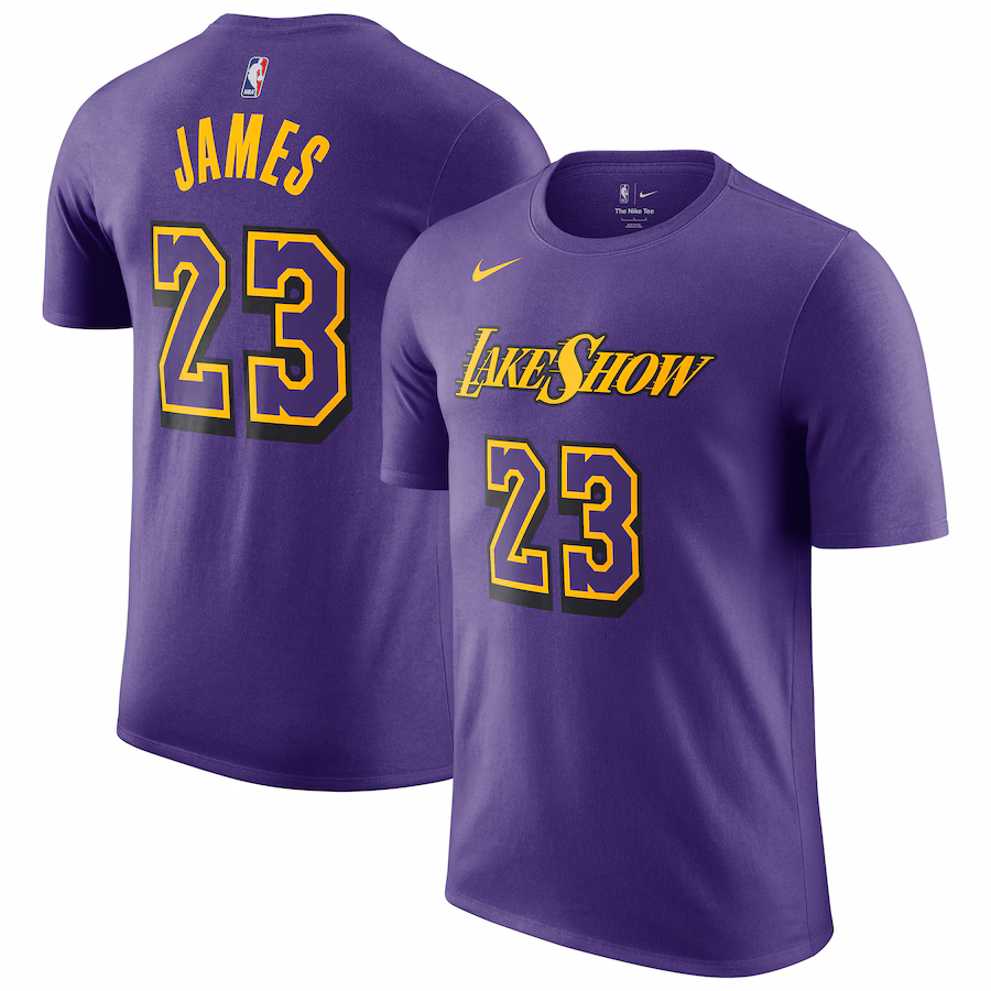 Men's Los Angeles Lakers LeBron James Nike Purple 2024/25 City Edition Name & Number T-Shirt - Jersey