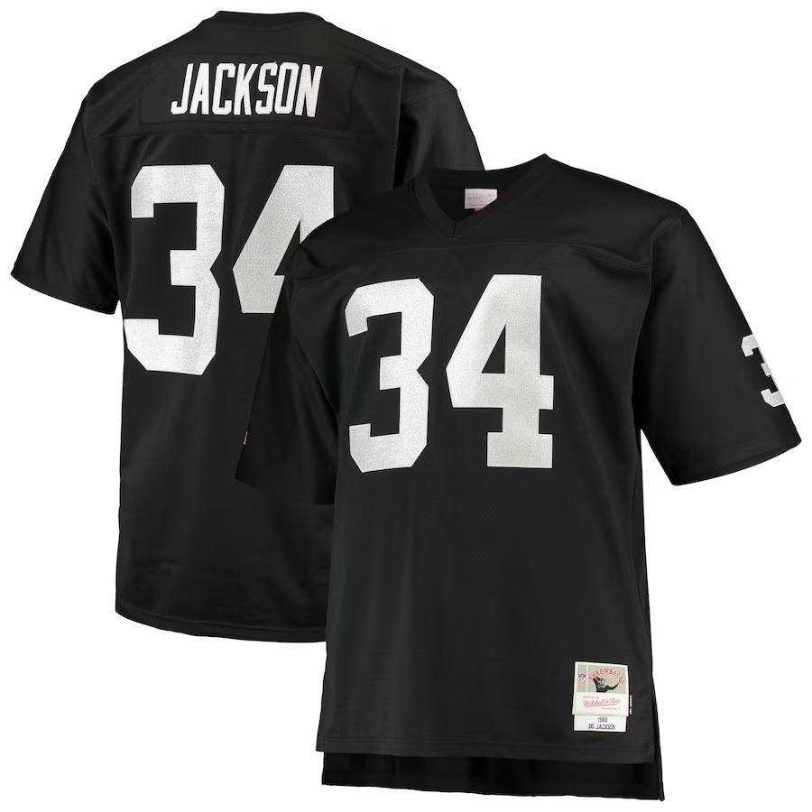 Men's Las Vegas Raiders Bo Jackson Mitchell & Ness Black Big & Tall 1988 Retired Player Replica Jersey - Jersey