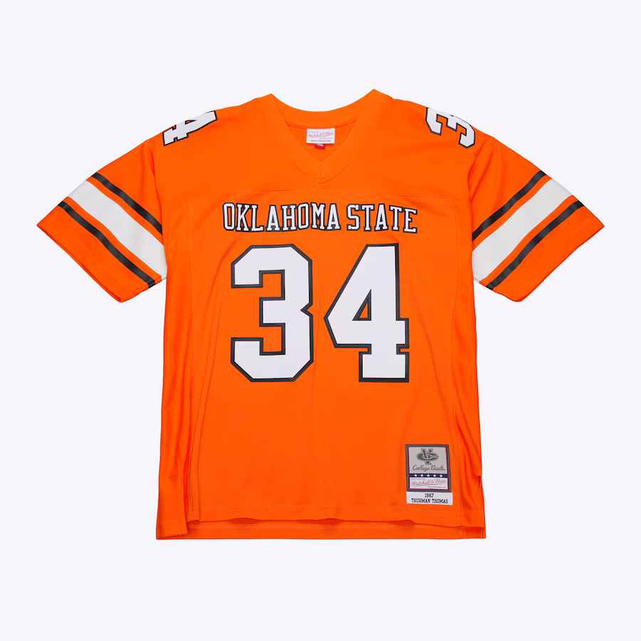Men's Mitchell & Ness Thurman Thomas Orange Oklahoma State Cowboys 1987 Replica Jersey - Jersey