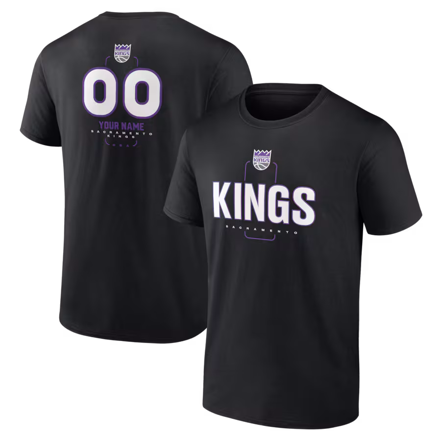 Men's Sacramento Kings Black Personalized Name & Number Midfielder T-Shirt - Jersey