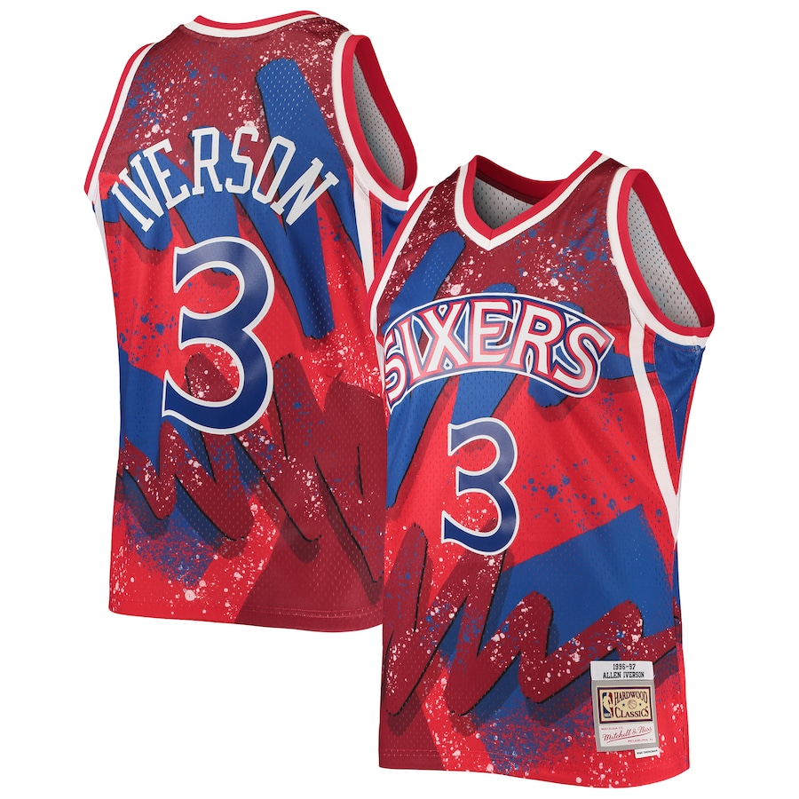 Men's Philadelphia 76ers Allen Iverson Mitchell & Ness Red Hardwood Classics 1996/97 Hyper Hoops Swingman Jersey - Jersey