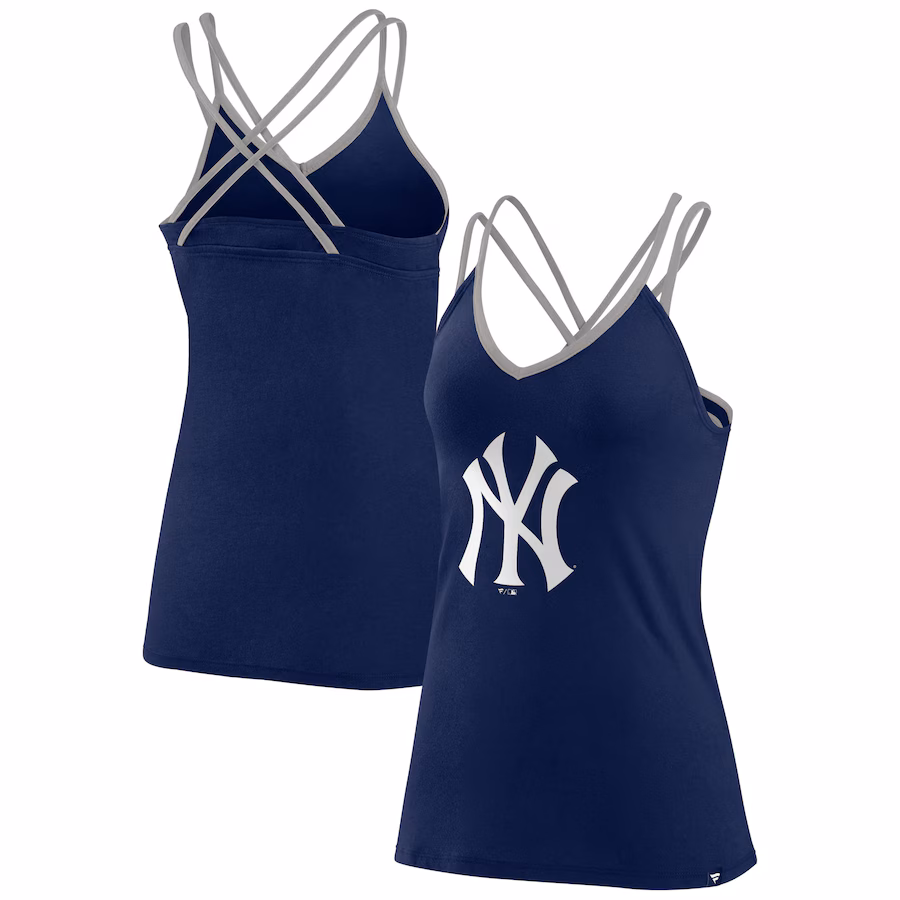 Women's New York Yankees Fanatics Navy Barrel It Up Cross Back V-Neck Tank Top - Jersey