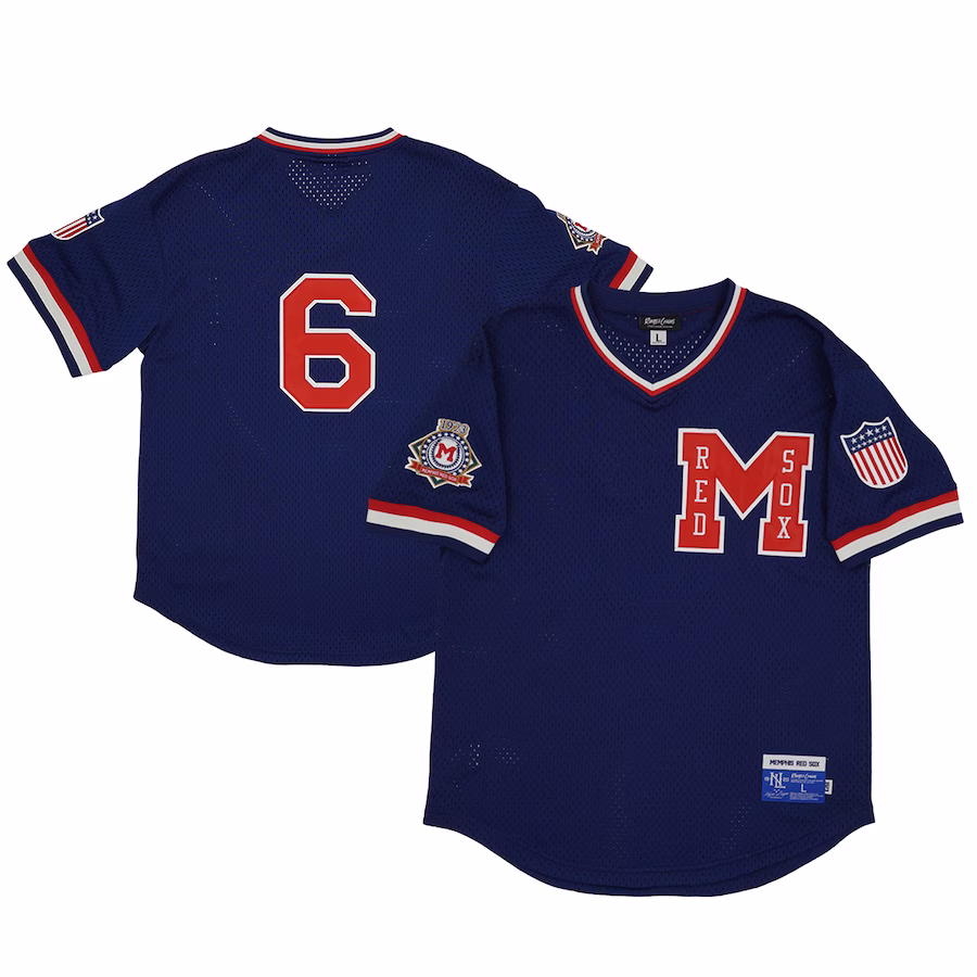 Men's Memphis Red Sox #6 Rings & Crwns Navy Mesh Replica V-Neck Jersey - Jersey