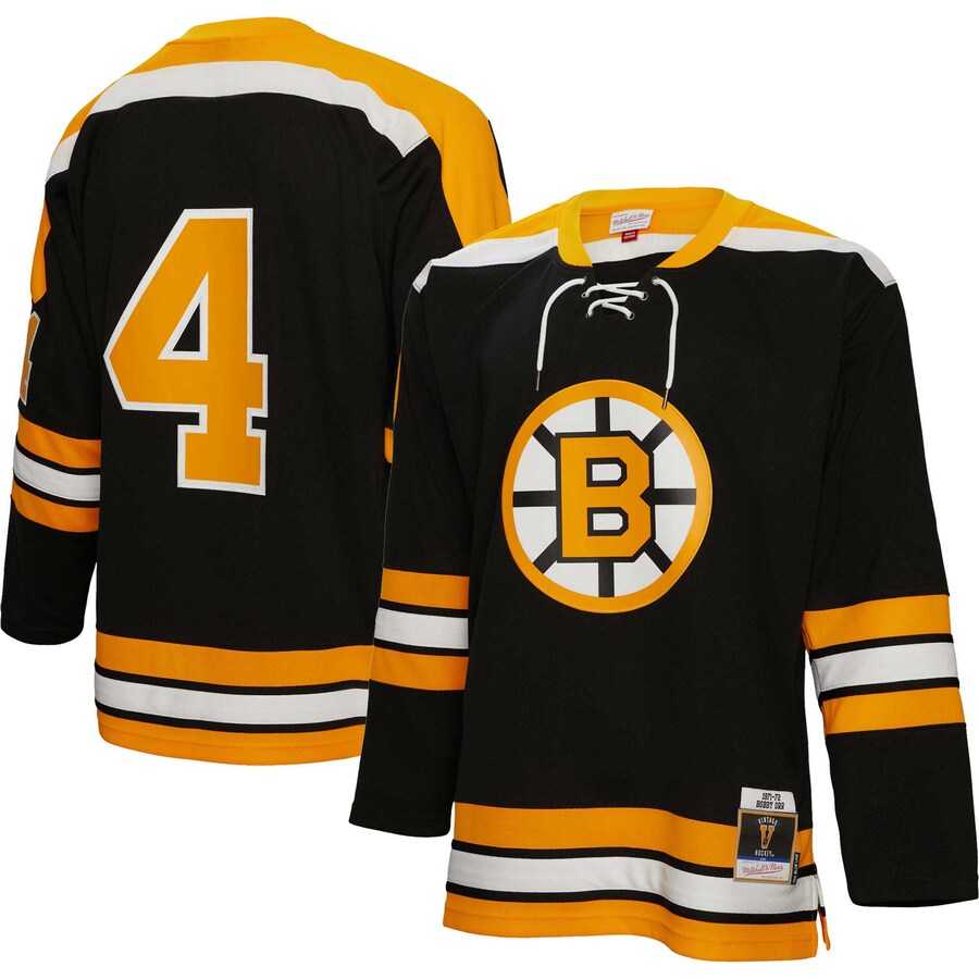 Men's Boston Bruins Bobby Orr Mitchell & Ness Black Big & Tall 1971 Blue Line Player Jersey - Jersey