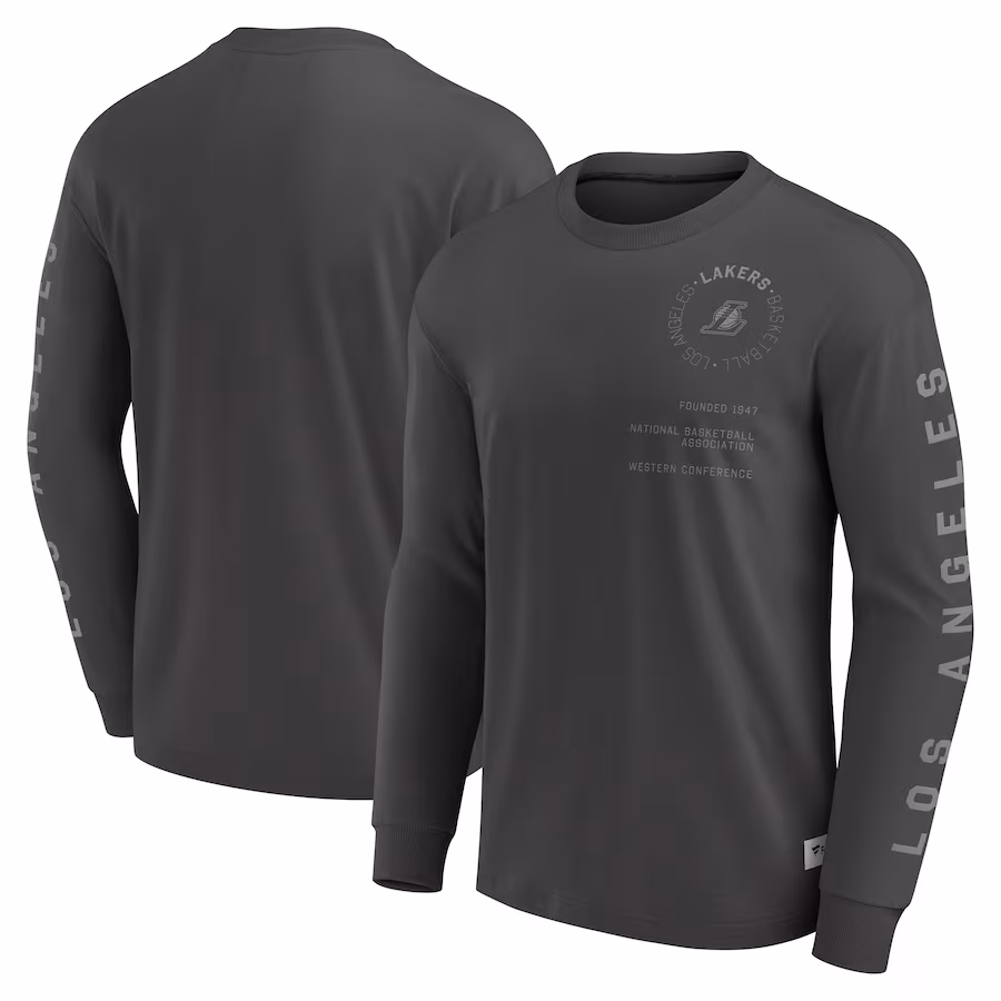 Men's Los Angeles Lakers Fanatics Gray Elements Future Ground Tonal Info Long Sleeve T-Shirt - Jersey