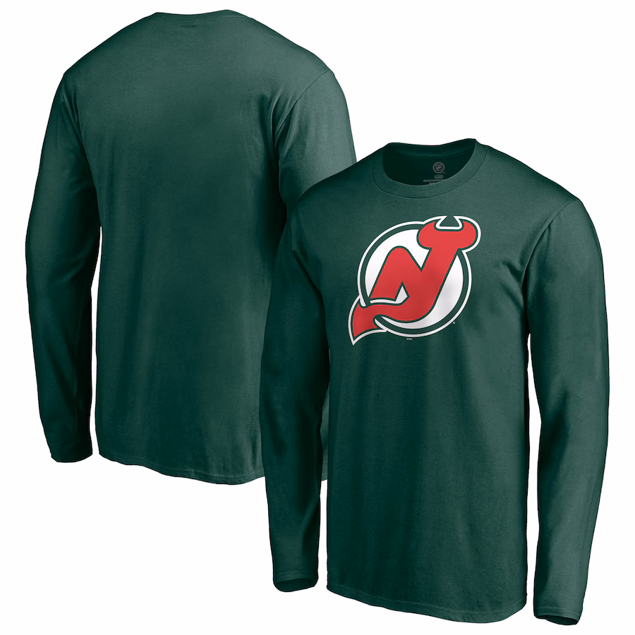 Men's New Jersey Devils Green Special Edition Primary Logo Long Sleeve T-Shirt - Jersey