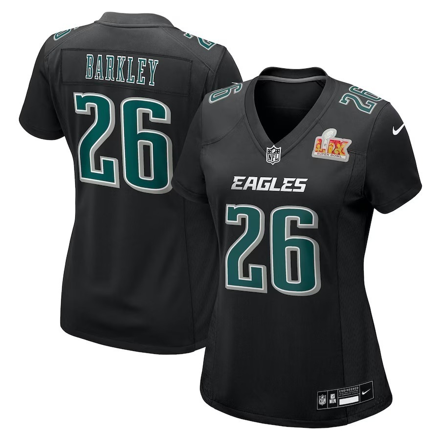 Women's Philadelphia Eagles Saquon Barkley Nike Carbon Black Super Bowl LIX Fashion Game Player Jersey - Jersey