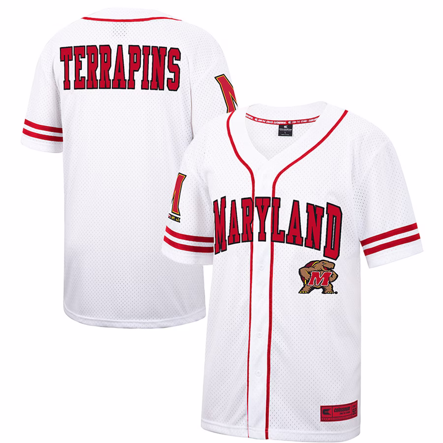 Maryland Terrapins Colosseum Free Spirited Mesh Button-Up Baseball Jersey - White - Jersey