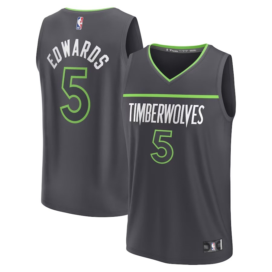 Youth Minnesota Timberwolves Anthony Edwards Fanatics Anthracite Fast Break Replica Player Jersey - Statement Edition - Jersey