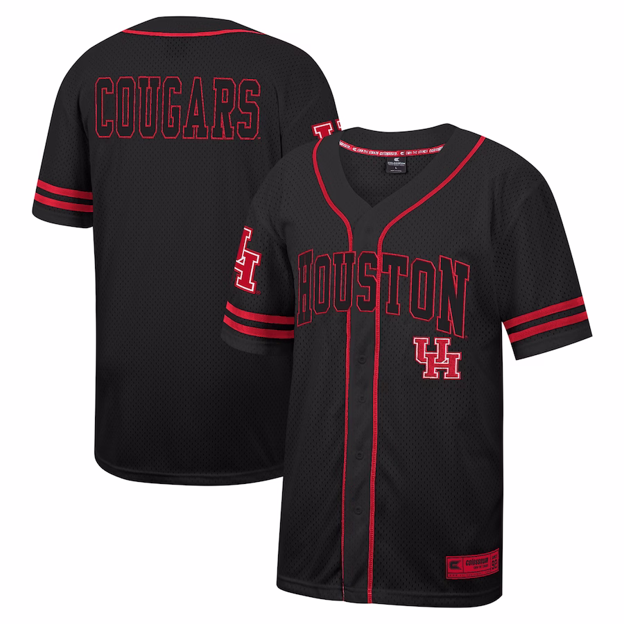 Houston Cougars Colosseum Free Spirited Mesh Button-Up Baseball Jersey - Black - Jersey