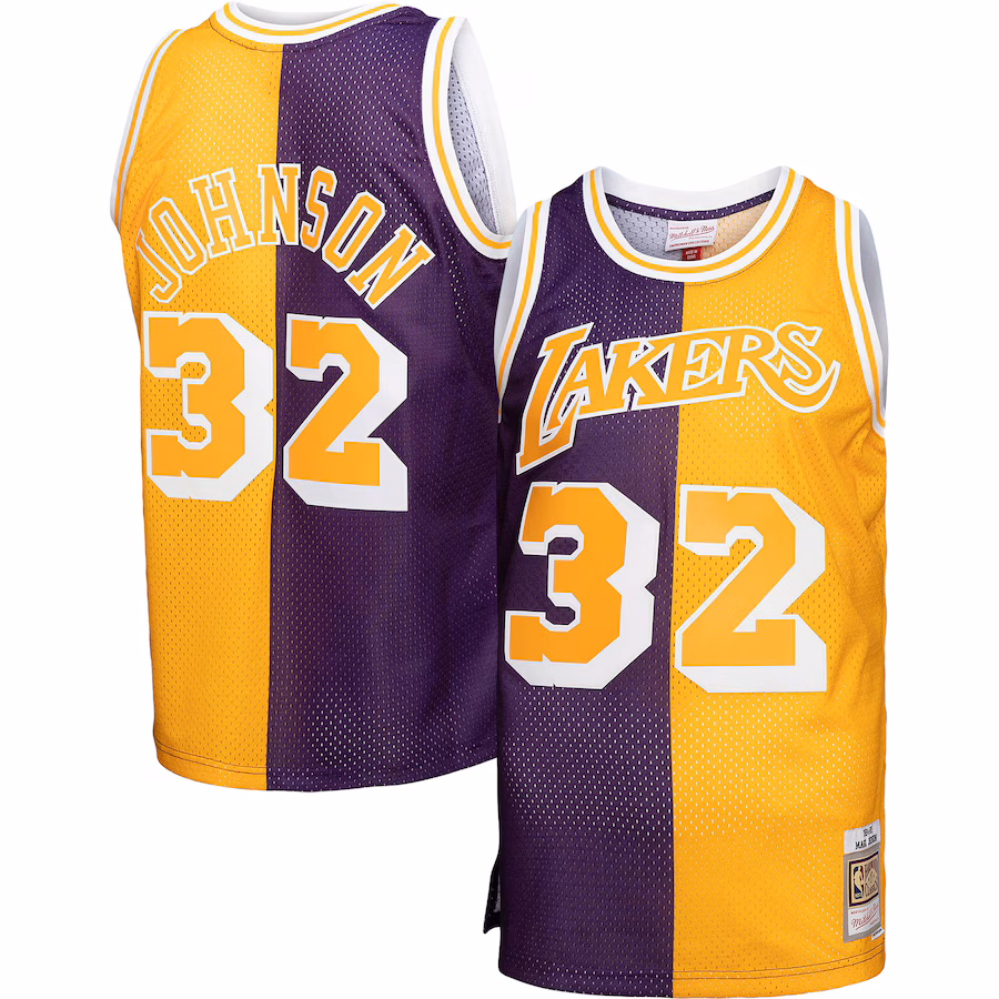 Men's Los Angeles Lakers Mitchell & Ness Purple/Gold Big & Tall Hardwood Classics 1984/85 Split Swingman Jersey - Jersey