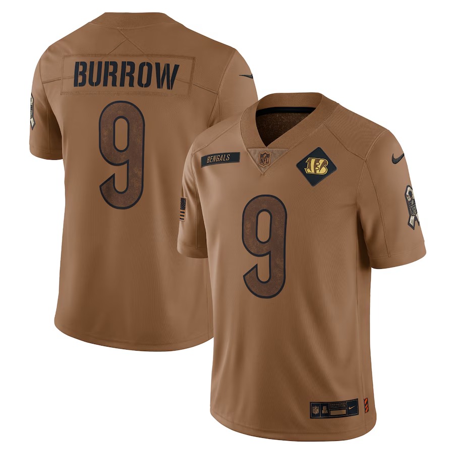 Men's Cincinnati Bengals Joe Burrow Nike Brown 2023 Salute To Service Limited Jersey - Jersey