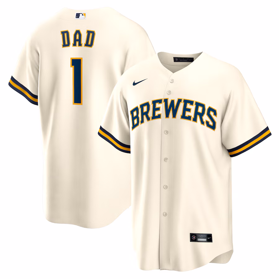 Men's Milwaukee Brewers Nike White #1 Dad Home Replica Jersey - Jersey