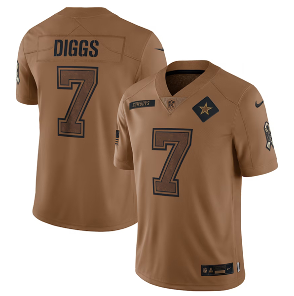 Men's Dallas Cowboys #7 Trevon Diggs 2023 Brown Salute To Service Limited Football Stitched Jersey - Jersey