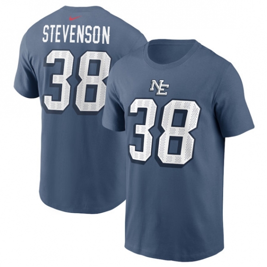 Men's New England Patriots #38 Rhamondre Stevenson Blue 2025 Rivalries Collection Player Name & Number T-Shirt - Jersey