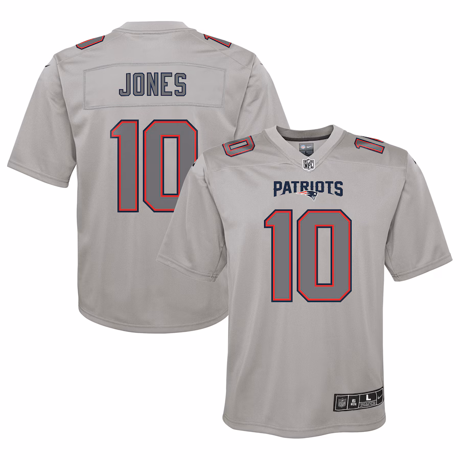 Youth New England Patriots Mac Jones Nike Gray Atmosphere Fashion Game Jersey - Jersey