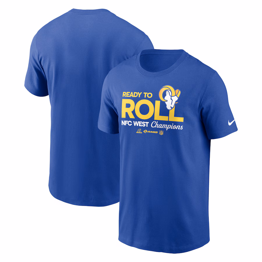 Men's Los Angeles Rams Nike Royal 2024 NFC West Division Champions Locker Room Trophy Collection T-Shirt - Jersey
