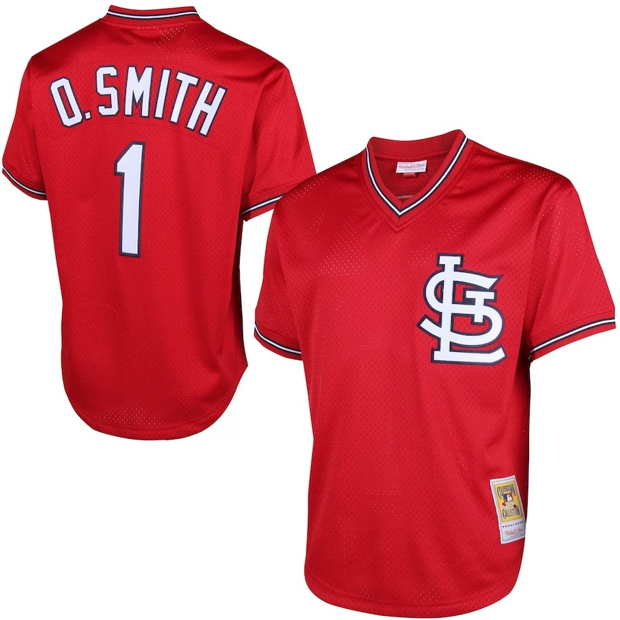 Men's St. Louis Cardinals Ozzie Smith Mitchell & Ness Red Cooperstown Mesh Batting Practice Jersey - Jersey