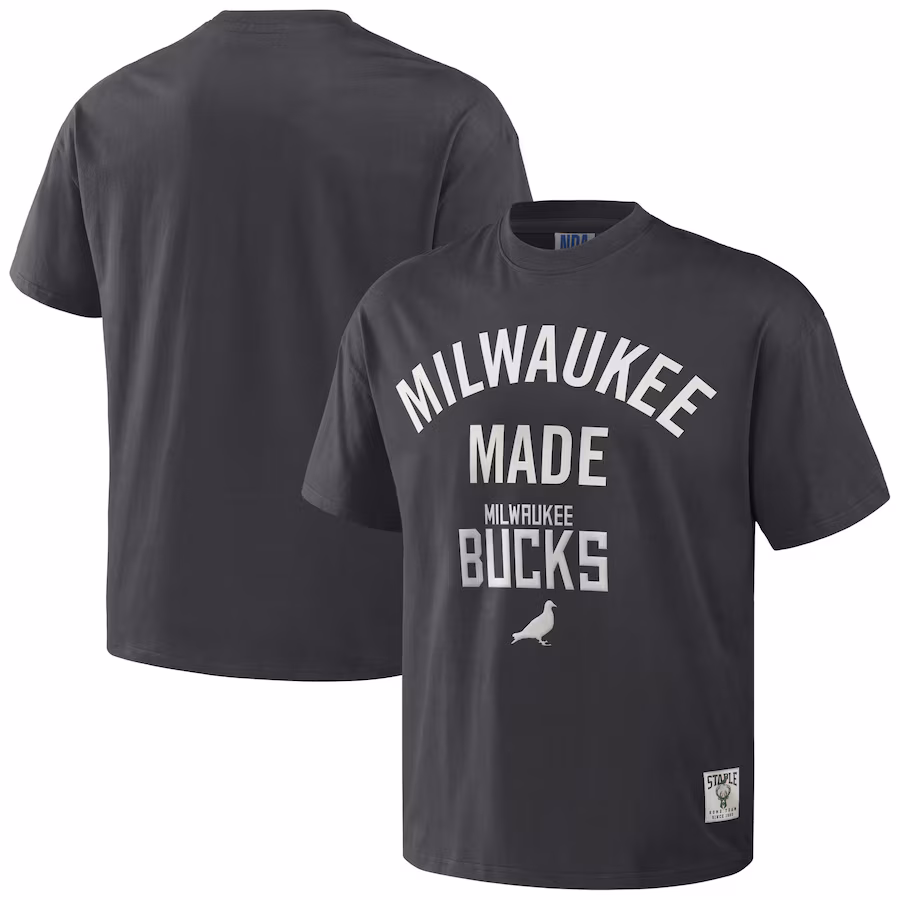 Men's Milwaukee Bucks NBA x Staple Anthracite Heavyweight Oversized T-Shirt - Jersey