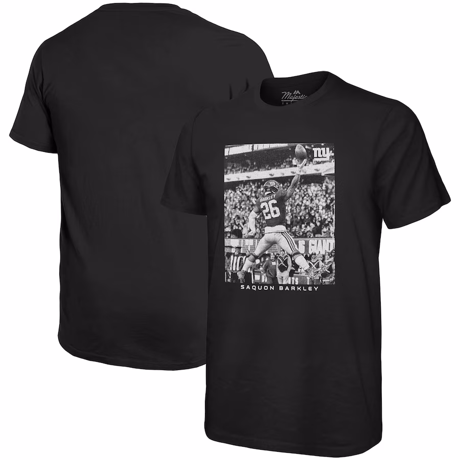 Men's New York Giants Saquon Barkley Majestic Threads Black Oversized Player Image T-Shirt - Jersey