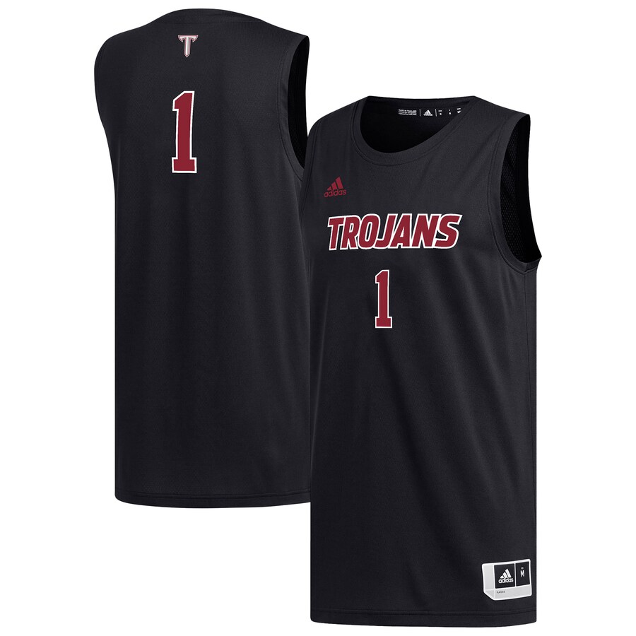 Men's adidas #1 Black Troy University Trojans Replica Basketball Jersey - Jersey