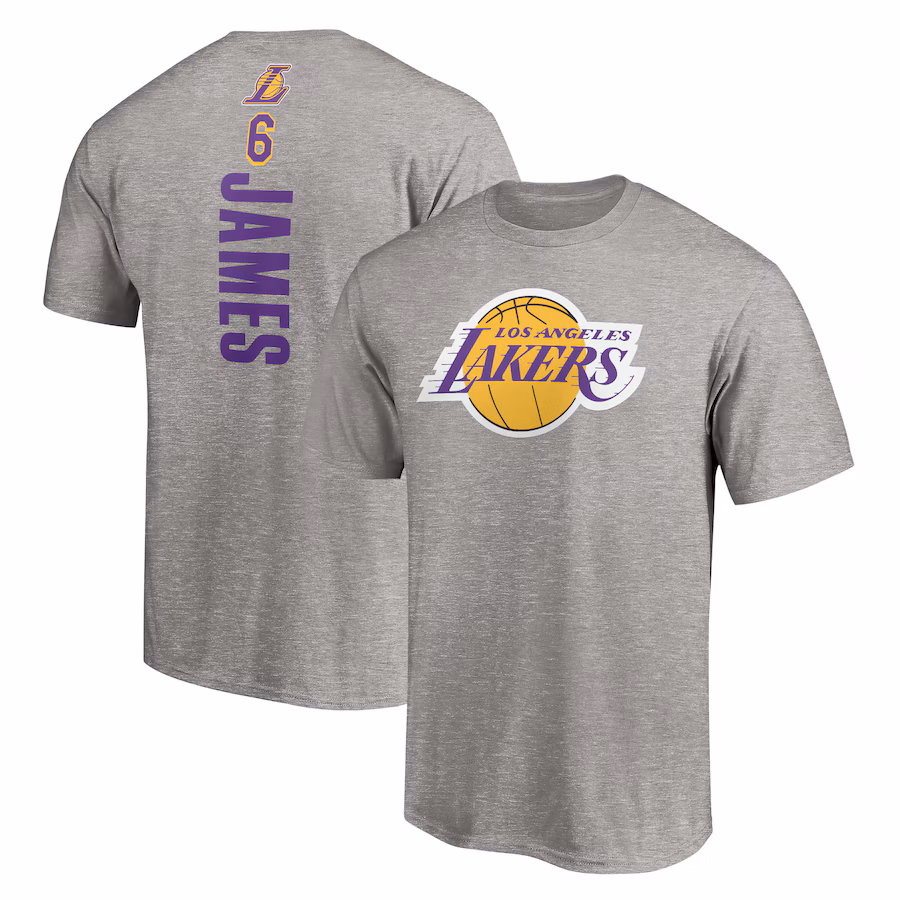Men's Los Angeles Lakers LeBron James Heathered Gray #6 Playmaker Name & Number T-Shirt - Jersey