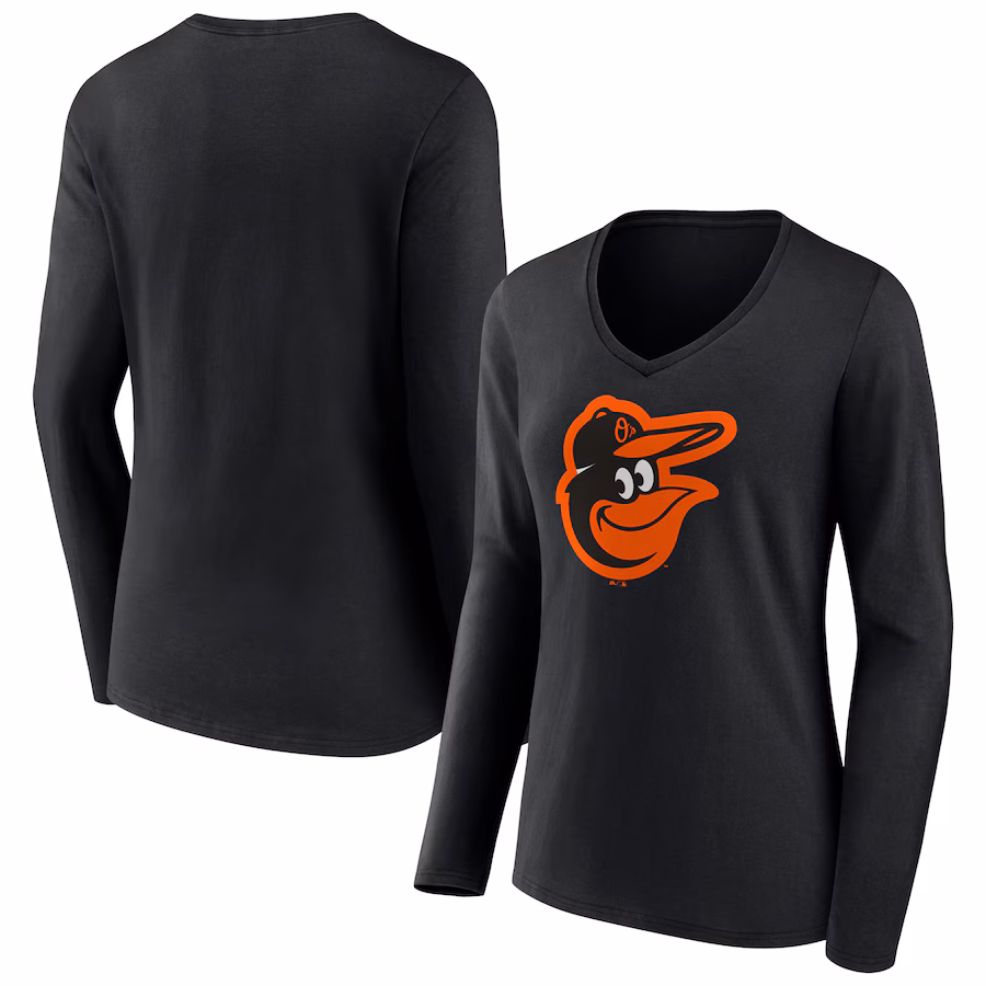 Women's Baltimore Orioles Fanatics Black Official Logo V-Neck Long Sleeve T-Shirt - Jersey