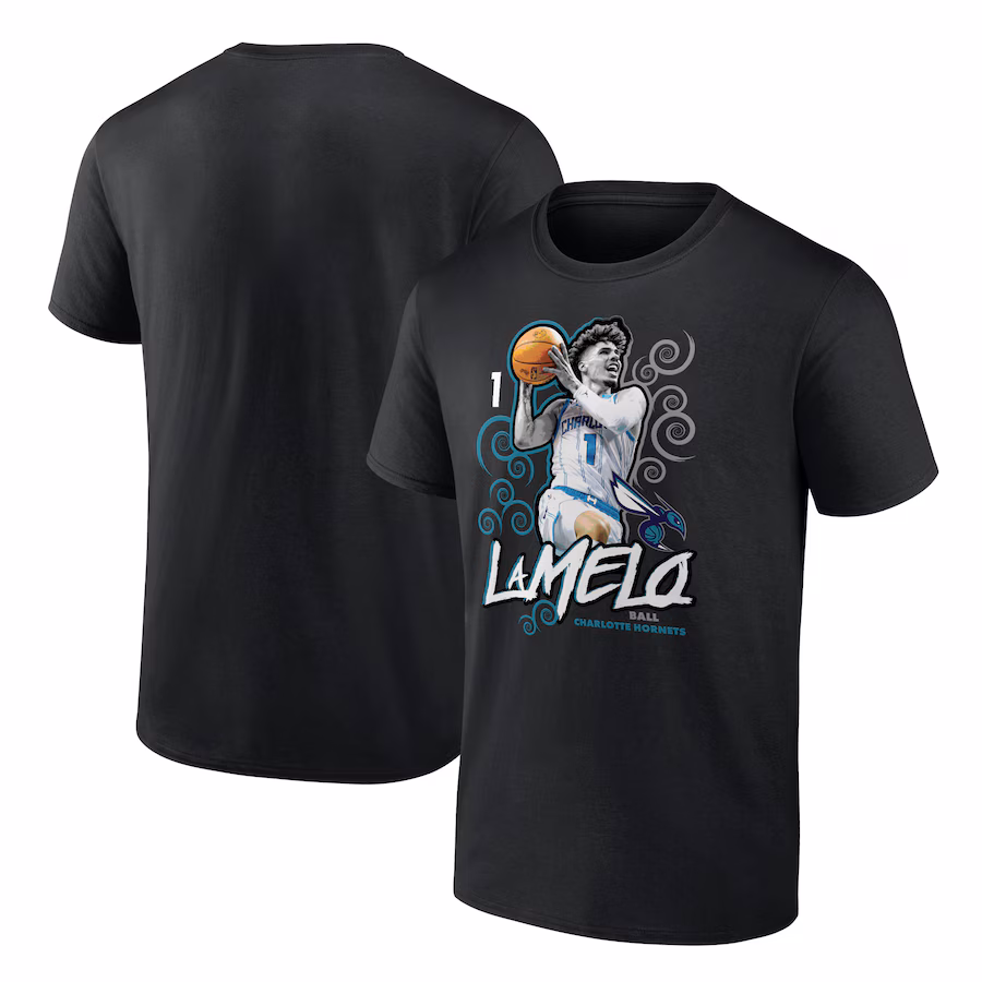 Men's Charlotte Hornets LaMelo Ball Black Player Name & Number Competitor T-Shirt - Jersey