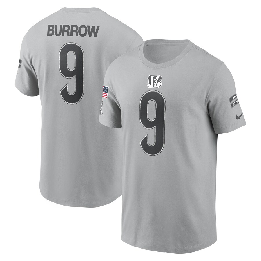 Men's Cincinnati Bengals Joe Burrow Nike Gray 2024 Salute To Service Name & Number T-Shirt - Jersey