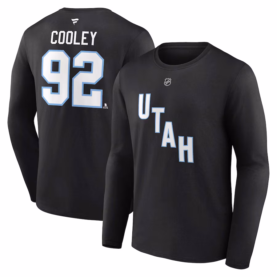 Men's Utah Hockey Club Logan Cooley Fanatics Black Authentic Stack Name & Number Long Sleeve T-Shirt - Jersey