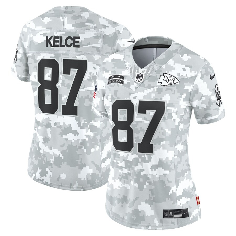 Women's Kansas City Chiefs Travis Kelce Nike Arctic Camo 2024 Salute to Service Limited Jersey - Jersey