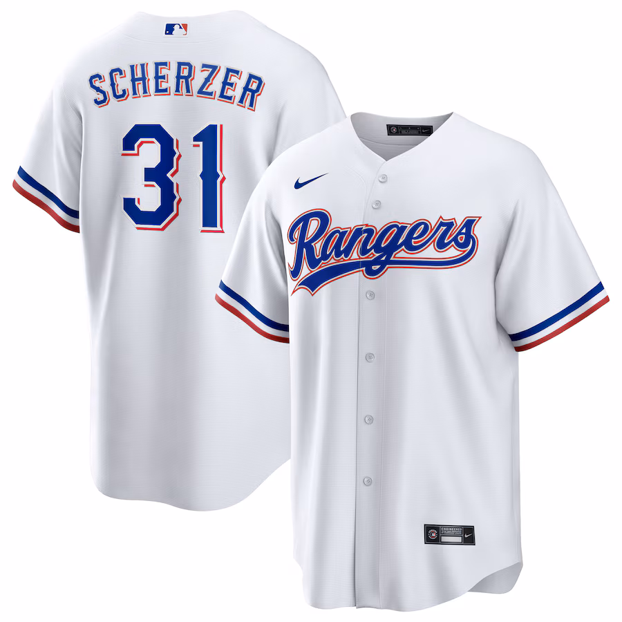 Men's Texas Rangers Max Scherzer Nike White Home Replica Player Jersey - Jersey