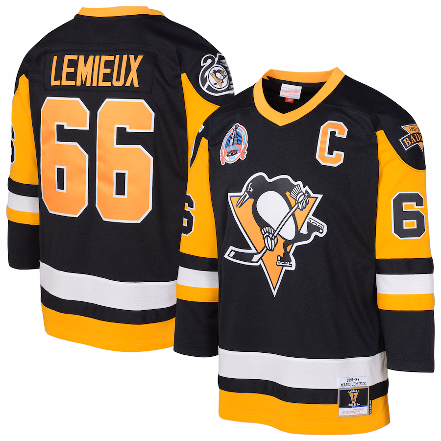Youth Pittsburgh Penguins Mario Lemieux Mitchell & Ness Black 1991/92 Captain Patch Blue Line Player Jersey - Jersey