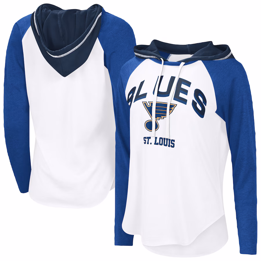 Women's St. Louis Blues G-III 4Her by Carl Banks White VIP Raglan Long Sleeve Hoodie T-Shirt - Jersey