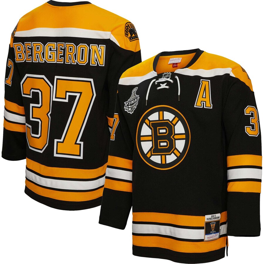 Men's Boston Bruins Patrice Bergeron Mitchell & Ness Black Big & Tall 2010 Alternate Captain Patch Blue Line Player Jersey - Jersey