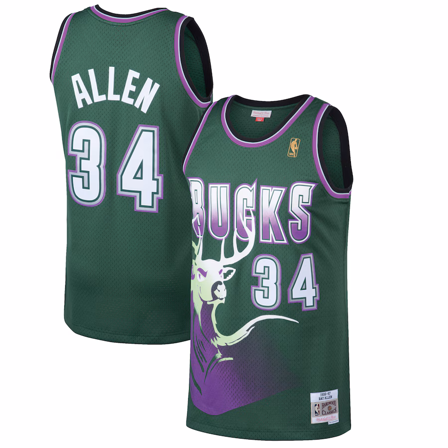 Men's Milwaukee Bucks Ray Allen Mitchell & Ness Kelly Green 1996/97 Hardwood Classics Swingman Jersey - Jersey