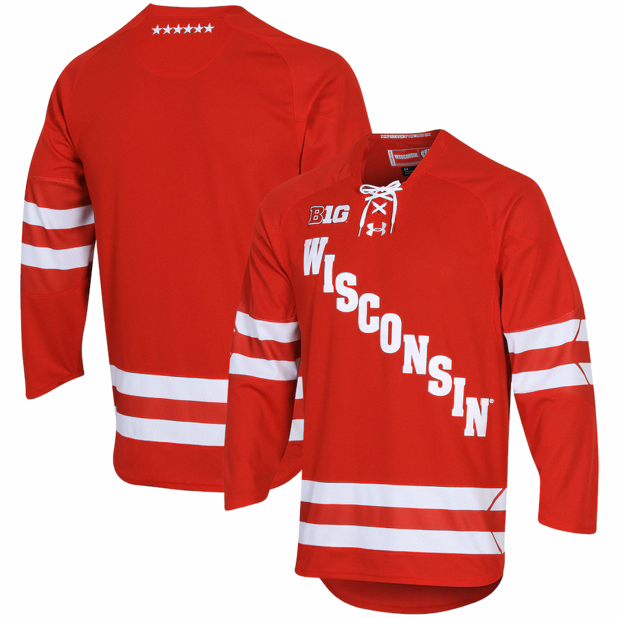 Men's Under Armour Red Wisconsin Badgers UA Replica Hockey Jersey - Jersey