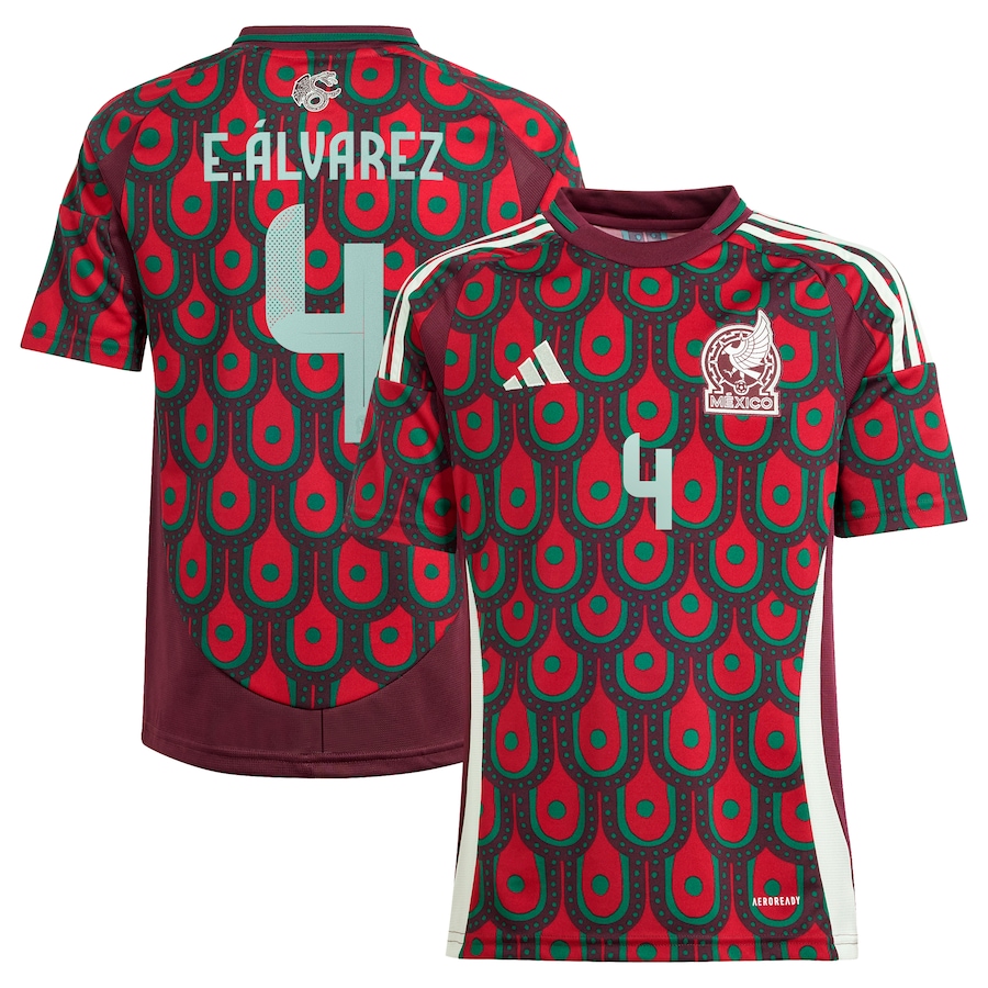 Youth Mexico National Team Edson Alvarez adidas Burgundy 2024 Home Replica Player Jersey - Jersey